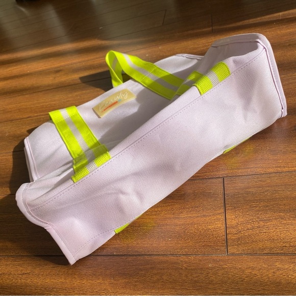 NWT Shoppers Canvas Tote Bag Purple Neon Yellow - Picture 4 of 4